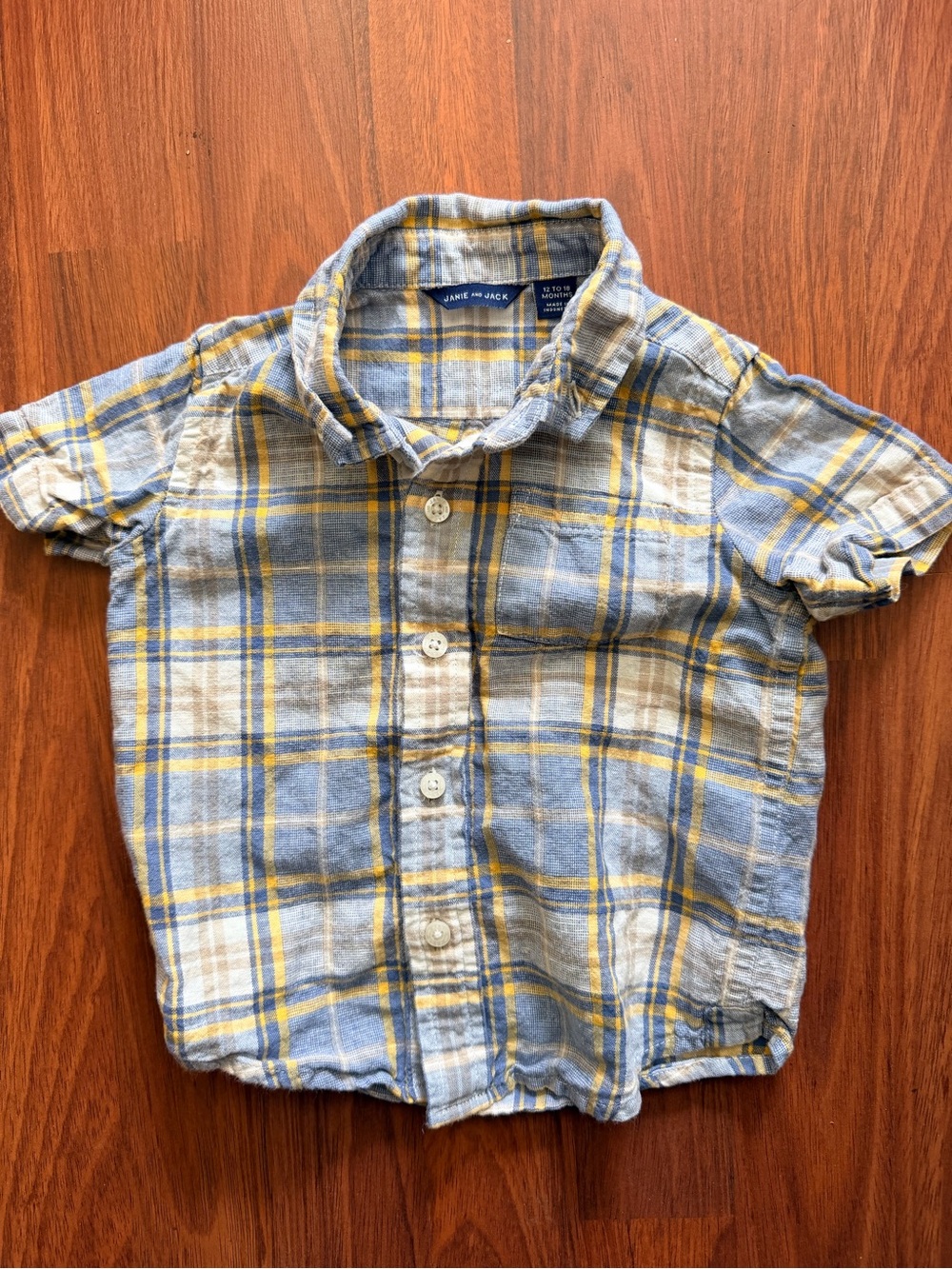 Janie and Jack Blue & Yellow Plaid Short-Sleeve Button-Up